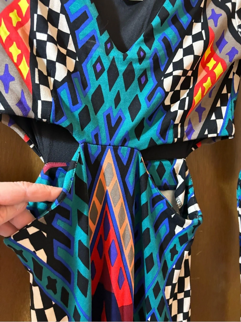 Mara Hoffman Geometric Print Multicolor Cut-Out Long Sleeve Maxi Dress